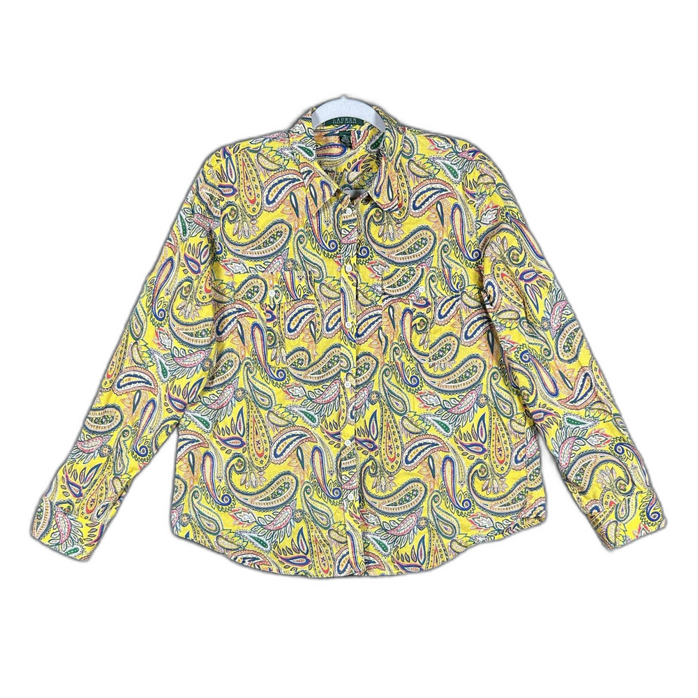 Lauren Ralph Lauren Yellow Paisley Cotton Button Down Shirt XL - Flawed